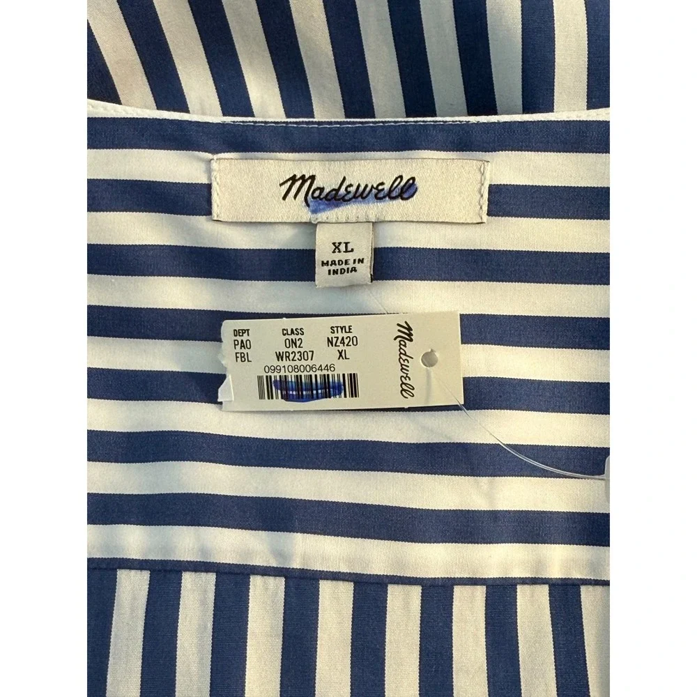 Madewell French Blue White Stacked-Button V-Neck Shirt in Poplin NZ420 XL NEW